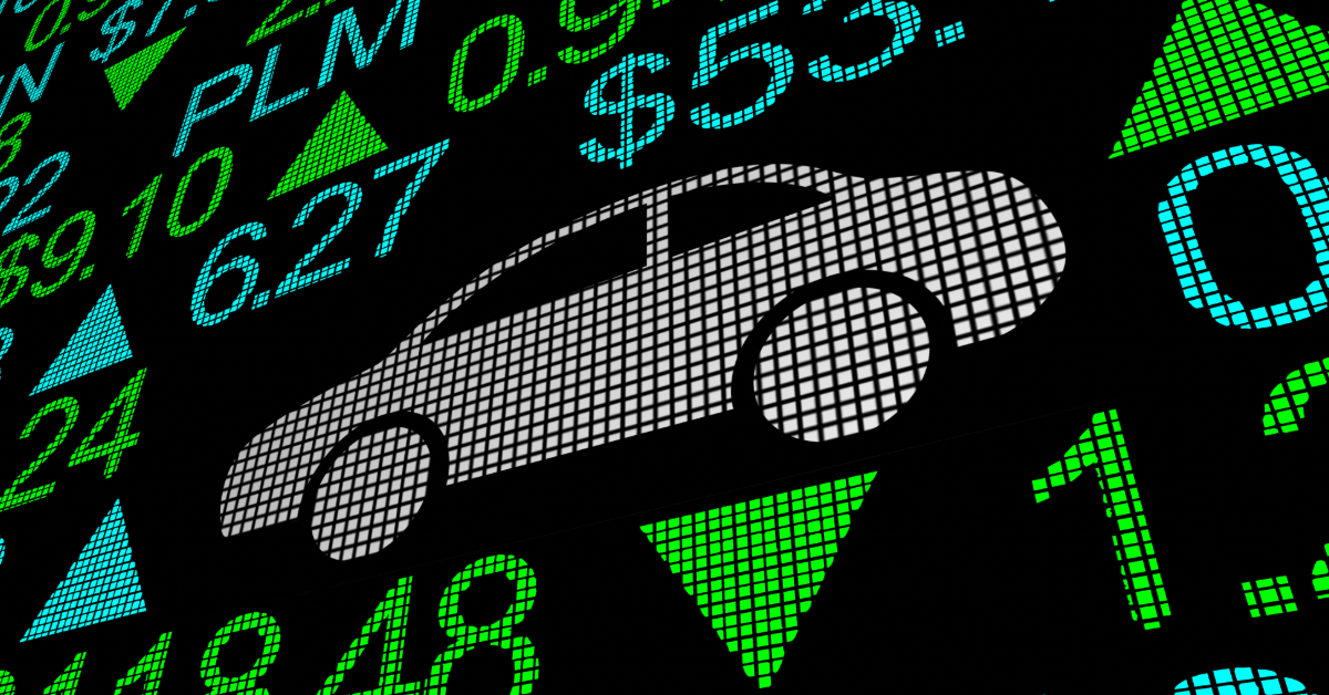 Car with images of stock prices going up